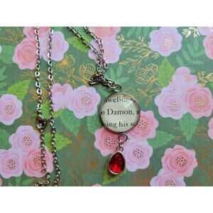 Damon pendant necklace with charm made with Vampire Diaries book pages